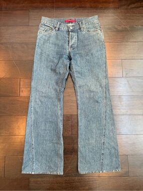 Vintage FCUK Men's Blue flared Denim Jeans